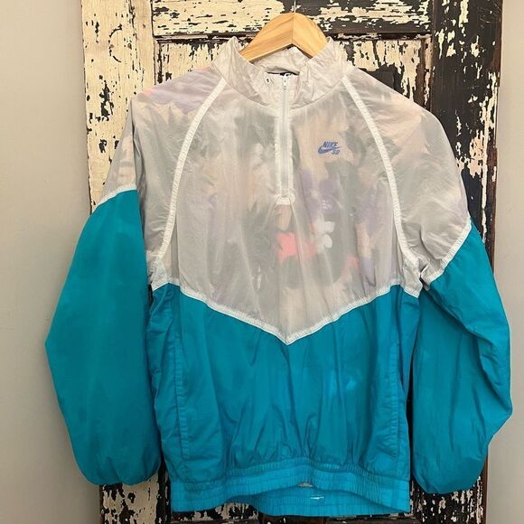 Nike SB Retro Pullover Skate blue/white/floral jacket.  Size XS - Picture 1 of 9
